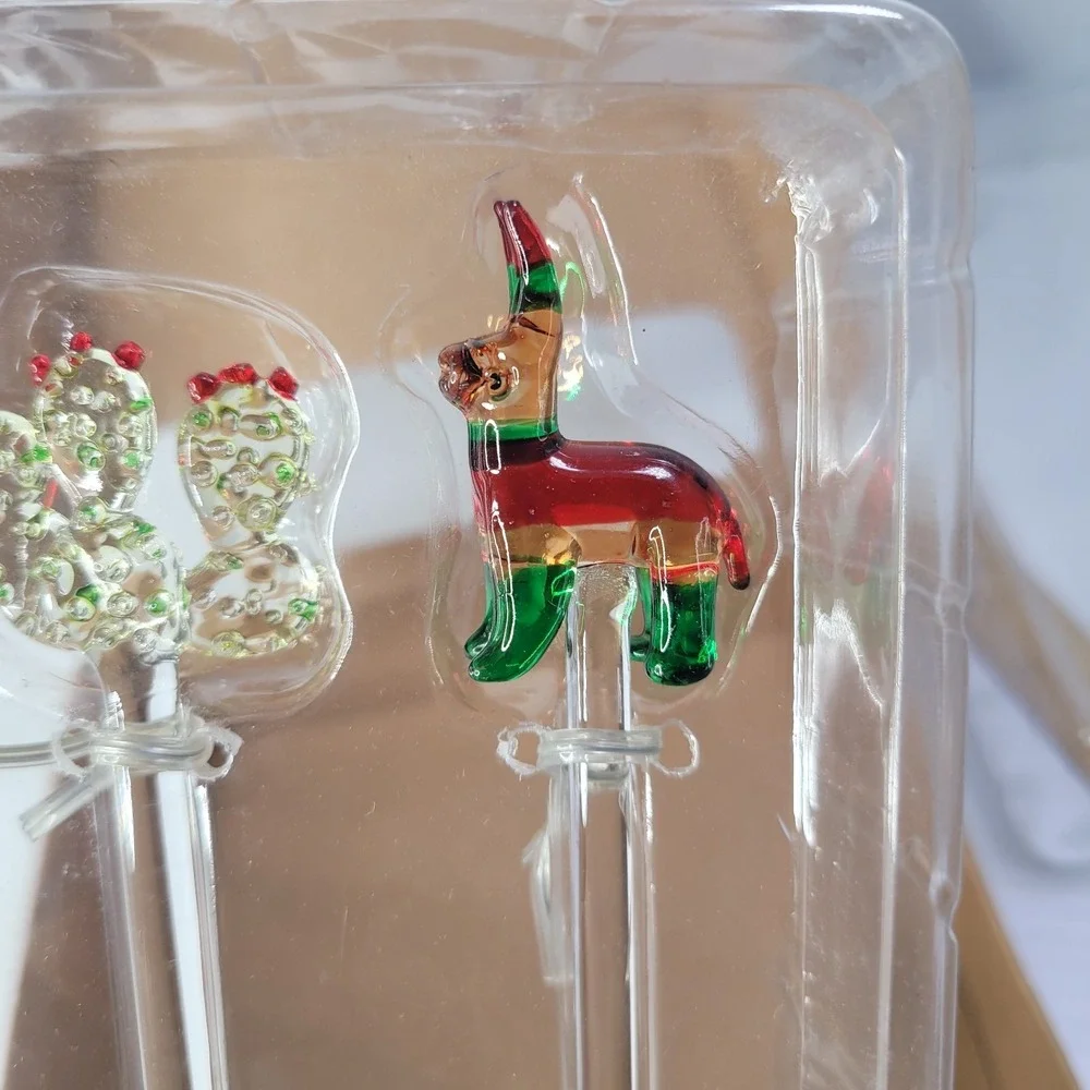 Pottery Barn Glass Stir‎ Sticks Fiesta Cactus Piñata Maracas Sombrero NEW